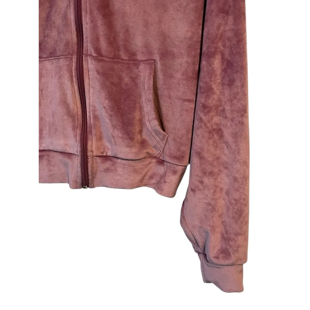Refuge Hoodie Jacket Womens S Mauve Velour Velvet Full Zip Rinestone NEW YORK - Image 5