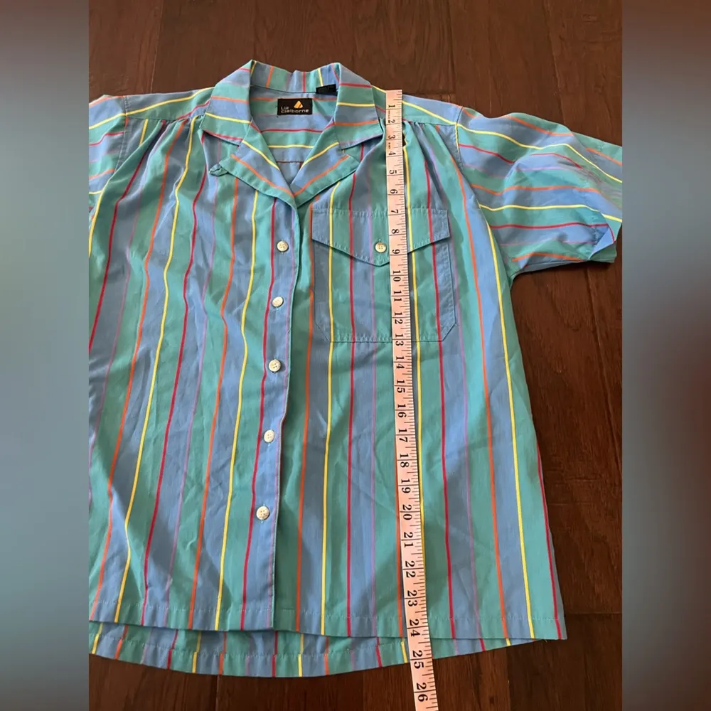 Vintage Liz Claiborne Stripe Button Down Short Sleeve Blouse - Image 8
