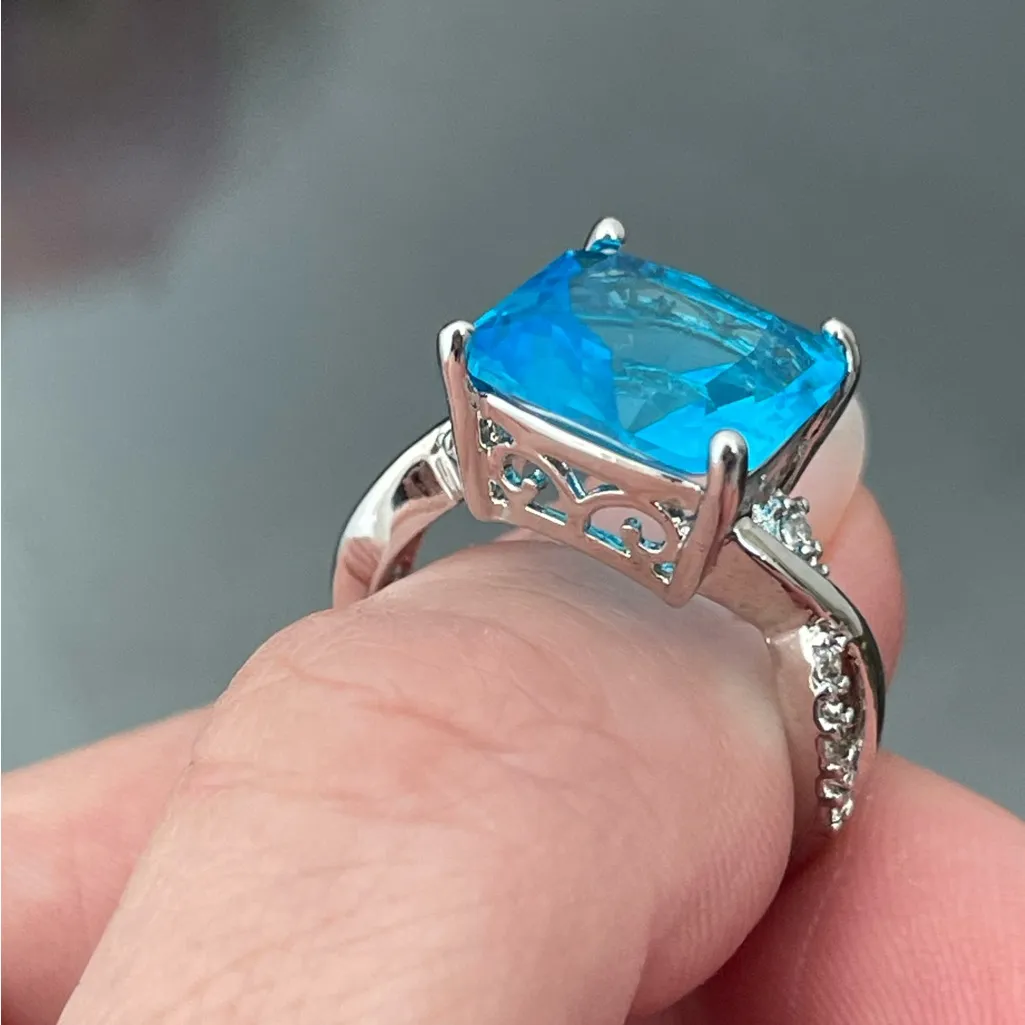 SILVER 925 PROBE RING WITH BLUE SWUARE STONE SIZE 9 - Image 6