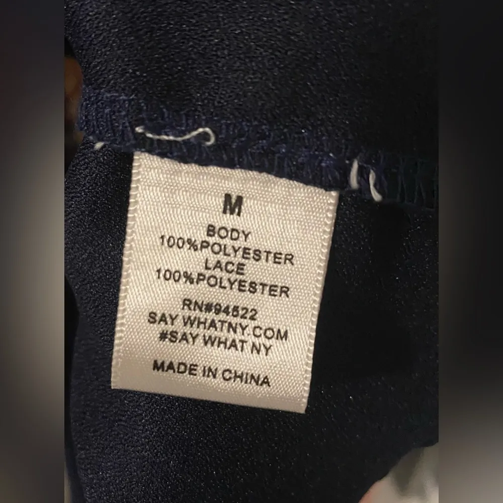 Navy Blue Spaghetti Strap Mini Dress Crochet Lace Bodice & Ruffle Hem - Image 8