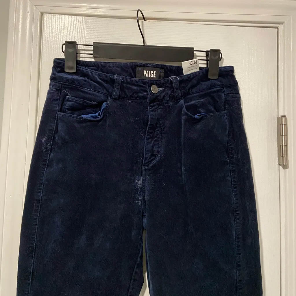 Paige Size 26 Navy Blue Velvet Pants Stretch Slim Fit Straight Leg Cotton Blend - Image 2