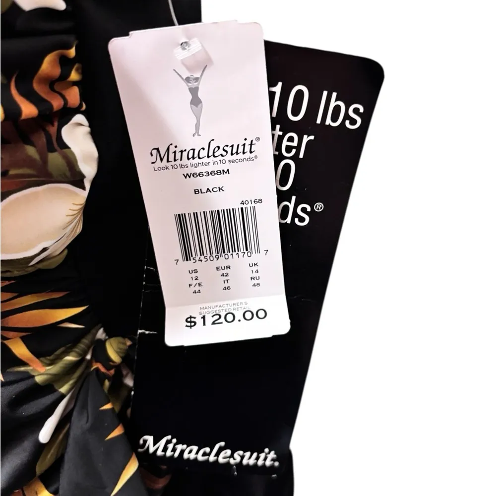 Miraclesuit Black Floral Faux Wrap Slimming One Piece Swimsuit Sz 12 Lose 10#’s - Image 6