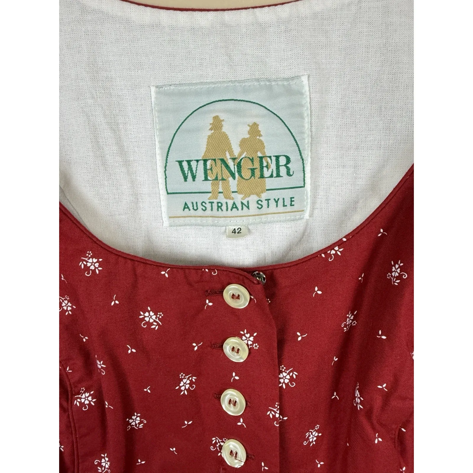 WENGER Austrian Vintage Dirndl Dress Tyrol Trachten Red Cotton Women’s 42/L Size undefined - Image 4