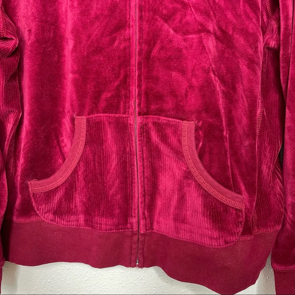 By Design Sport Burgundy Velvet Track Suit Jacket size Petite XL Pink - Image 5