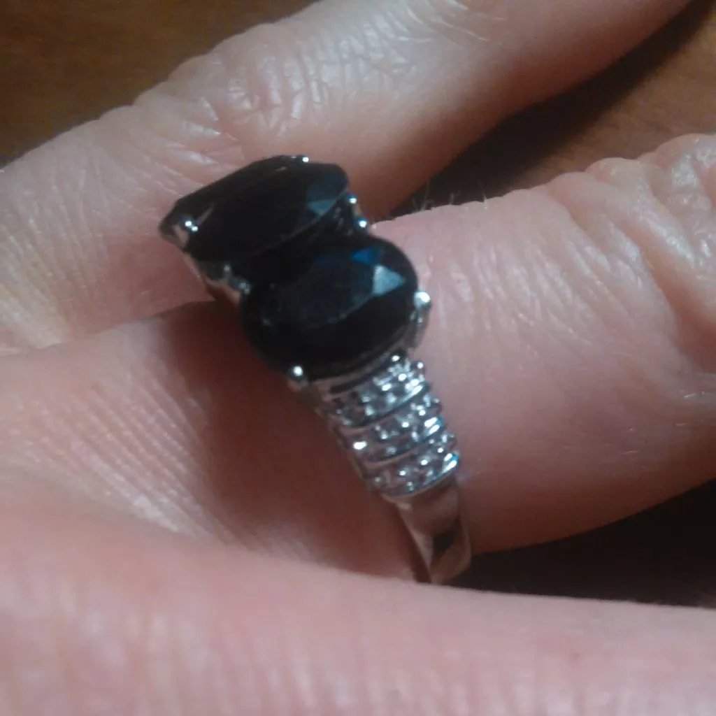 Midnight Sapphire Three Stone Stainless Steel Ring (Size 7) - Image 2