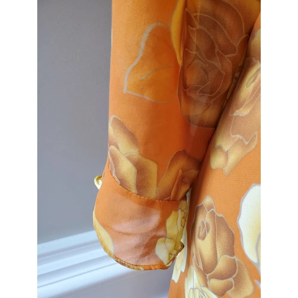 Millenium Women's Orange Floral Scoop Neck Long Sleeve Knee Length Dress Size 20 - Image 5