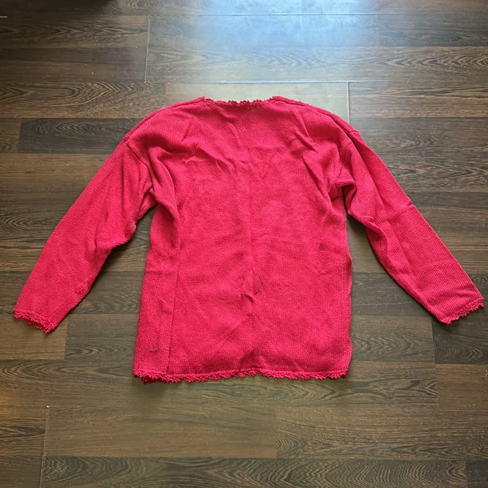 Kathie Lee Vintage Knit Button Down Christmas Sweater Red Large - Image 4