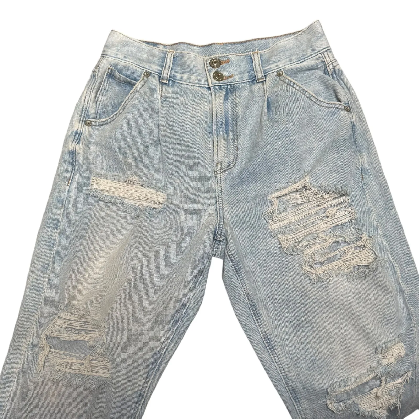 American Eagle Mom Jeans‎ Ripped Distressed High Waisted Light Wash Denim - Image 2