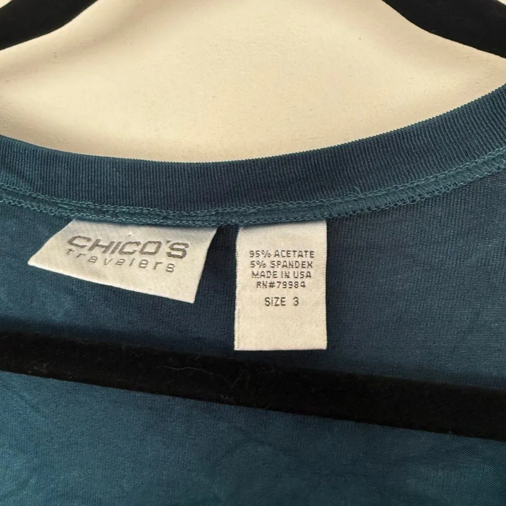 Chico’s Women’s 3 Green Blue Slinky Stretchy Cardigan Longline - Image 2