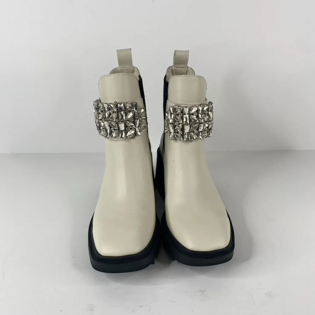 Karl Lagerfeld Paris Ivory Chunky Heel Embellished Platform Combat Boot Size 9.5 - Image 2