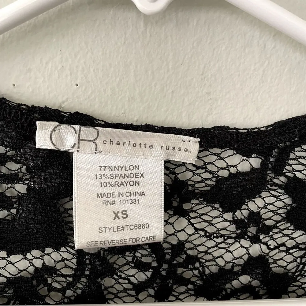 Charlotte Russe nylon black sleeveless vest lace floral knit top women size XS - Image 3