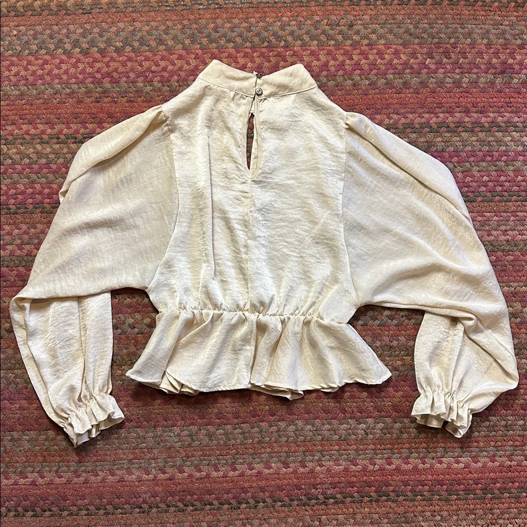 PEACH LOVE KEYHOLE HIGH NECK BLOUSY LONG SLEEVE TOP - Image 7