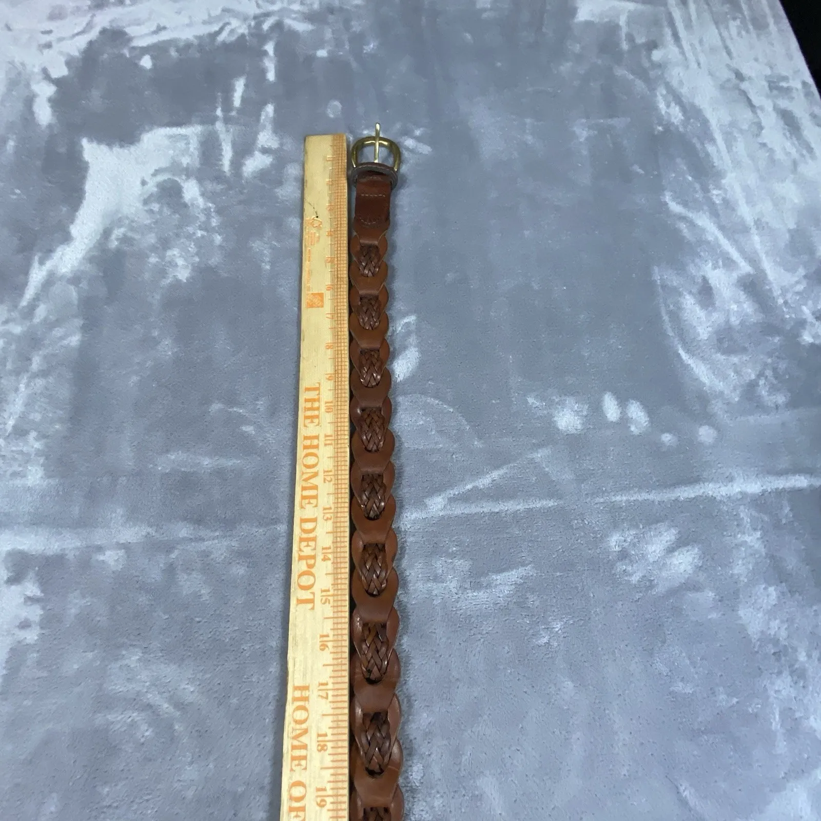 VTG Women's Braided Belt Small Brown Genuine Leather‎ Chain Style Brass Buckle - Image 5