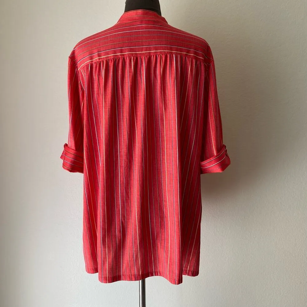 Tiger‎ Lily sz L VINTAGE stripped 70s polyester blouse Red Size L - Image 7