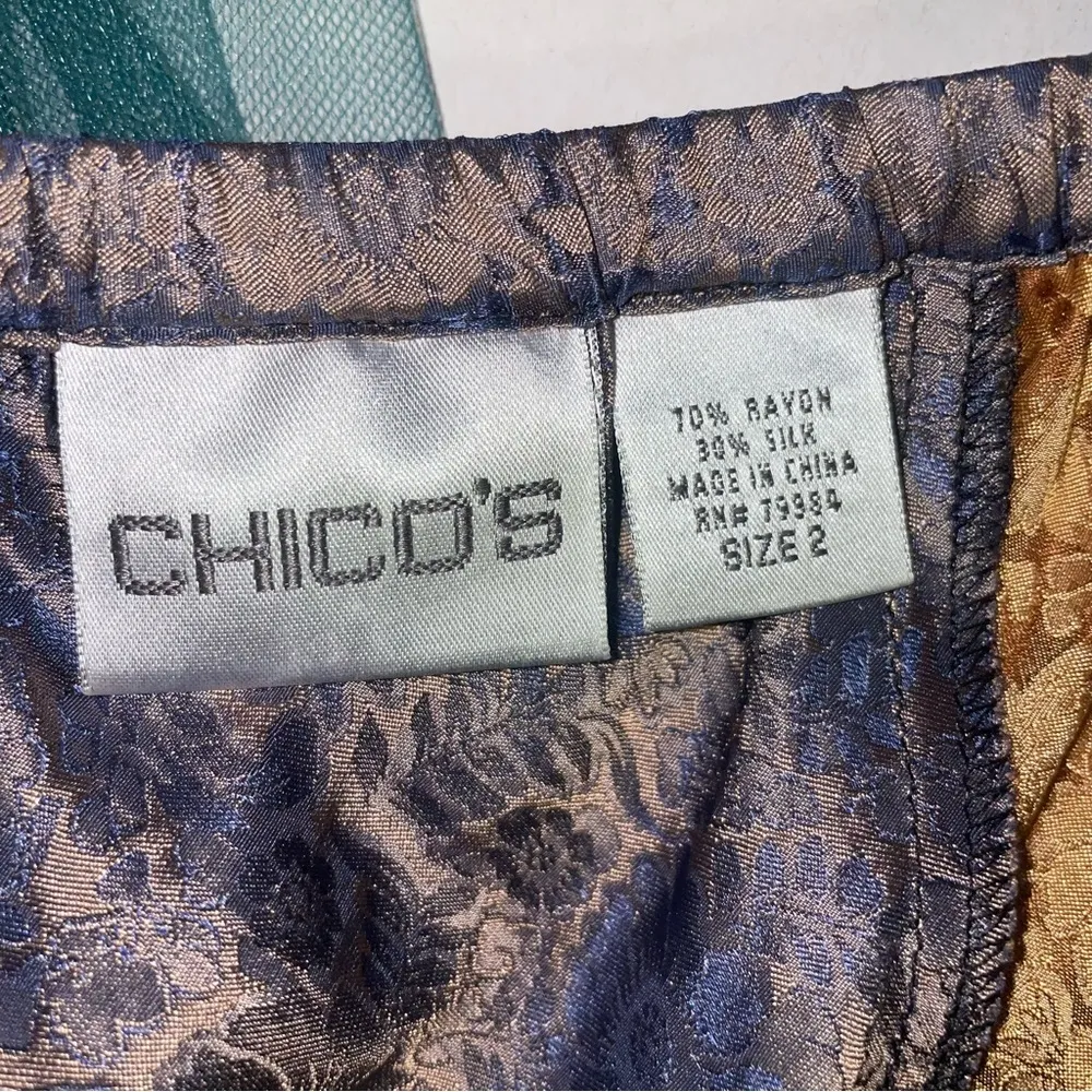 Chico's L Silk Blend Multicolor Satin Midi Skirt Boho Renaissance - Image 7