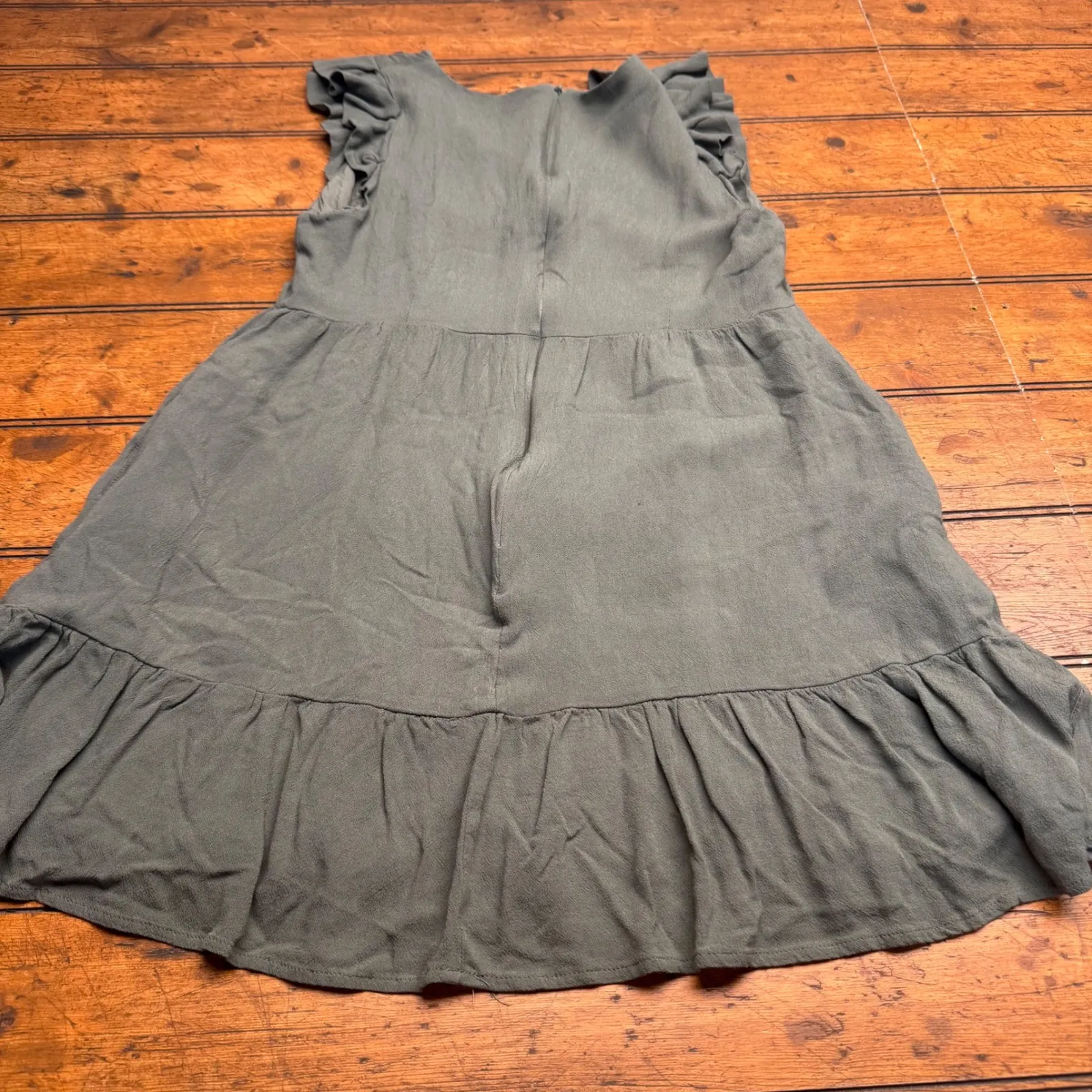 Altard State Olive Green Ruffle Sleeve Tiered Ruffle Hem Dress Size Small - Image 2