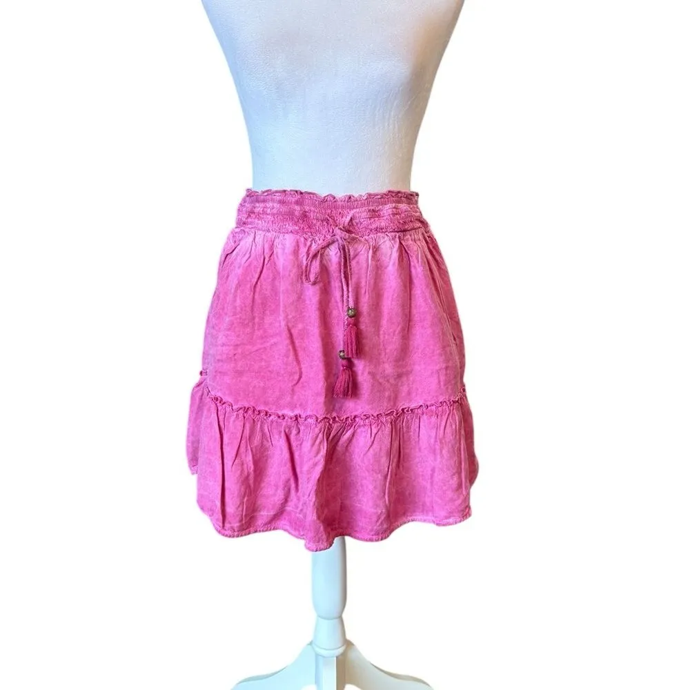 Anthropologie Pilcro Giulia Mini Skirt Pink Ruffle Pockets Lined Womens Small - Image 2