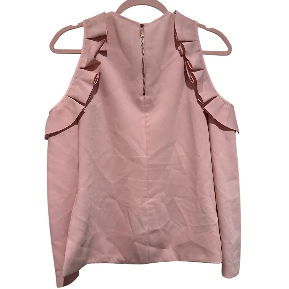 NEW TED BAKER STEFFE PINK RUFFLED COLD OPEN SHOULDER BLOUSE TOP ZIPPERED CUFFS - Image 7