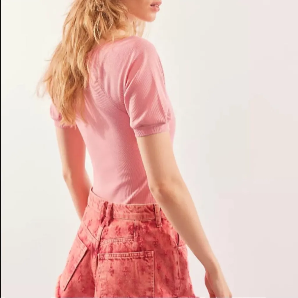 We The Free Pink Mixed Motions High Rise Shorts Size 26 Denim Textured - Image 4