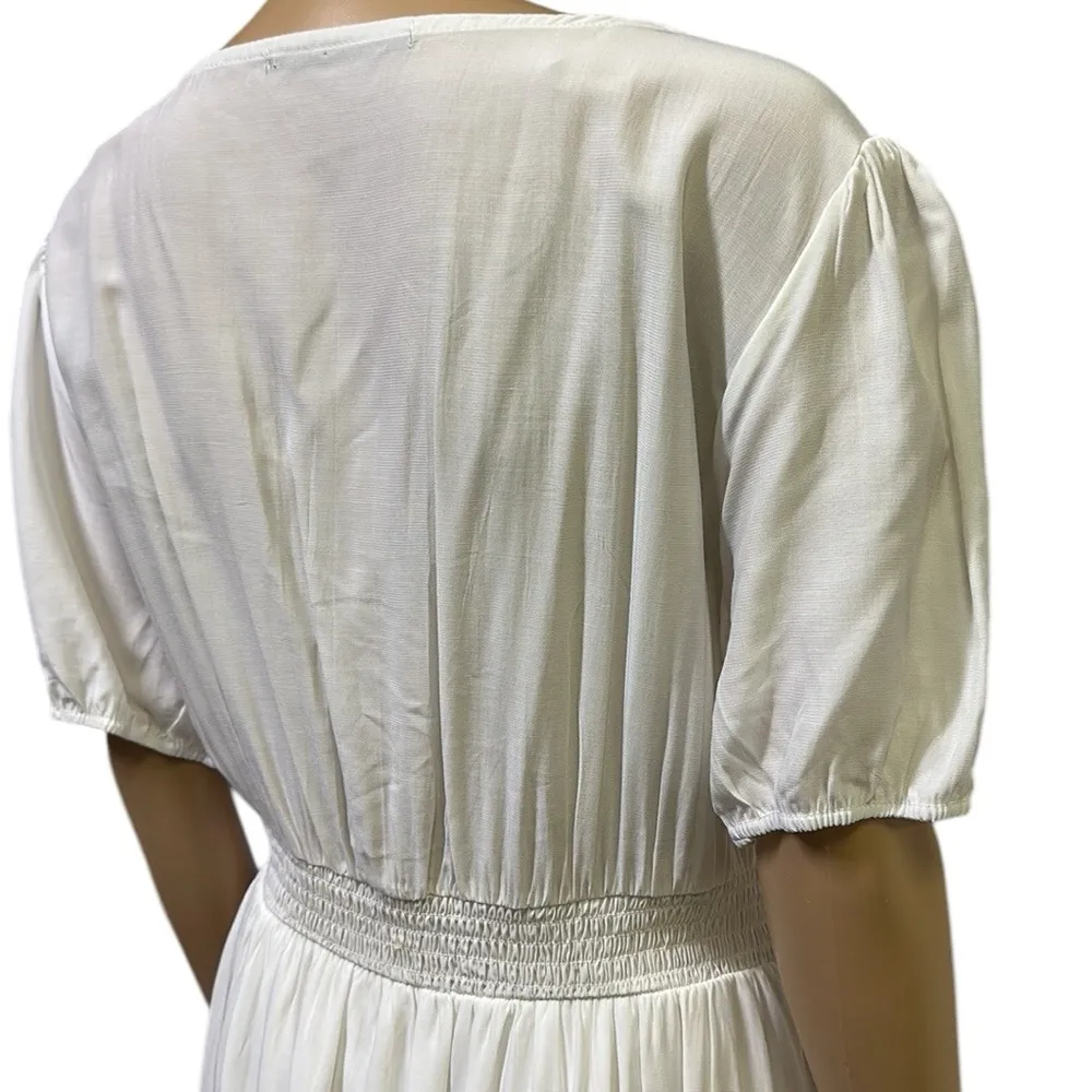 Hesperus White Rayon Blend Short Sleeve Elastic Waist Lined Midi Dress Womens 3X - Image 7