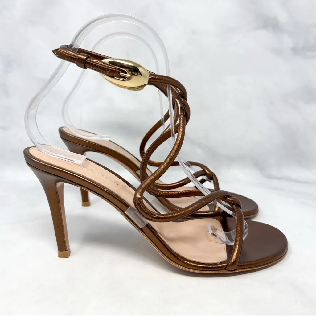 Gianvito Rossi Black Mamba 85 Strappy Sandal Heels Metallic Brown Bronze Gold - Image 3