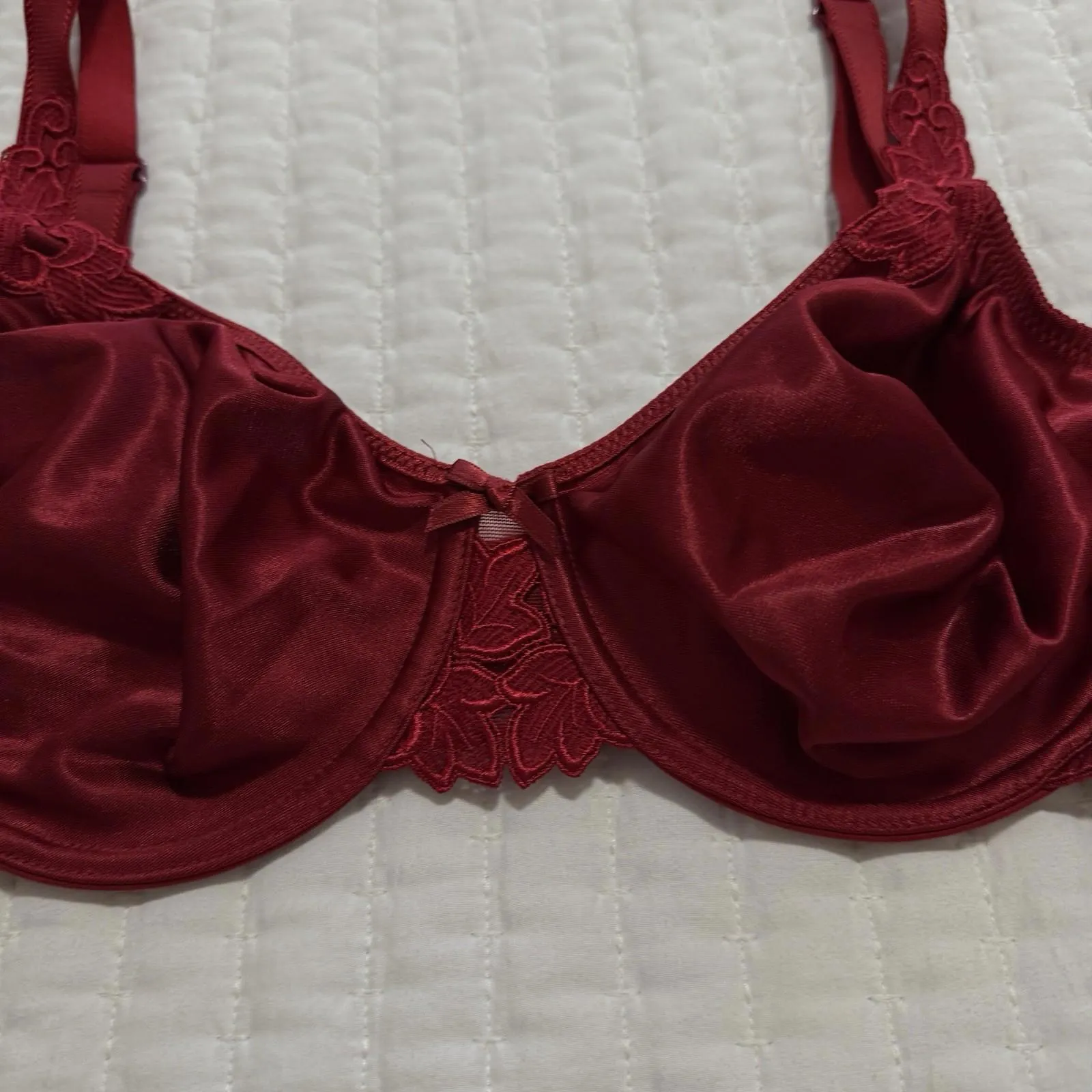 Chantelle Bra Red 38C Underwire Unlined Leaf Lace Trim - Image 9