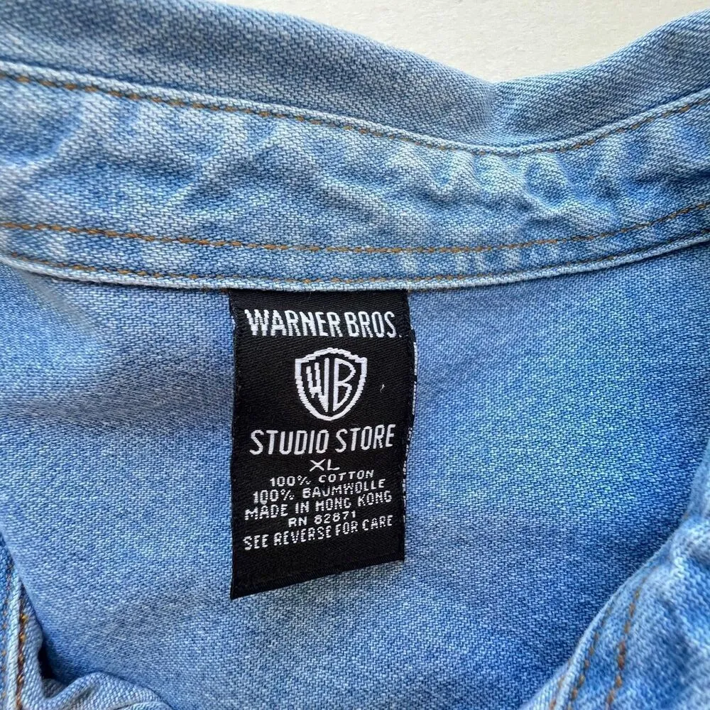 Vintage 90's denim denim shirt Goofy mickey mouse cowboy cartoon casual Sz XL Blue - Image 3