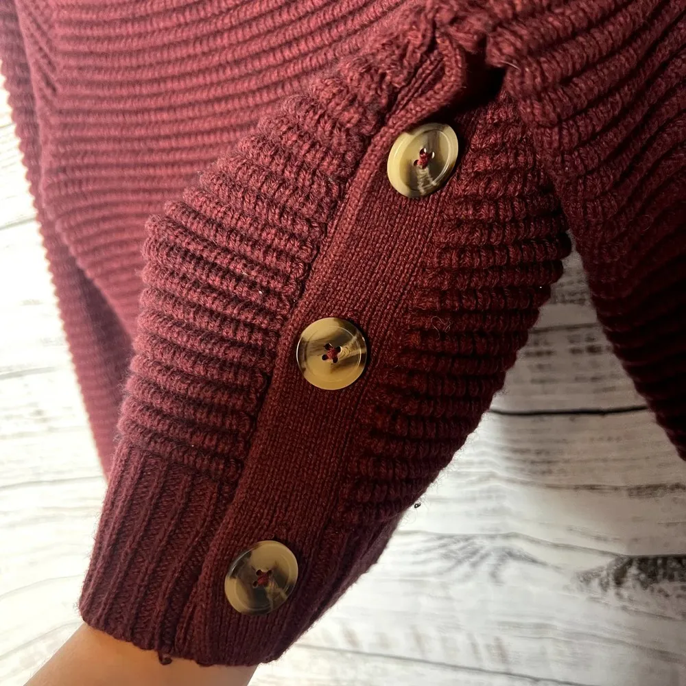 Madewell Ribbed Turtleneck Sweater Chunky Knit Maroon Boxy XXS - Image 5