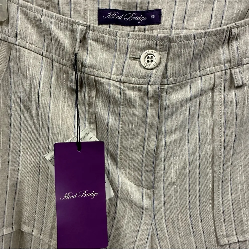 Mind Bridge Striped Patch Pocket Wide Leg Imported Trousers Pants 55 US Size 4 Blue - Image 8