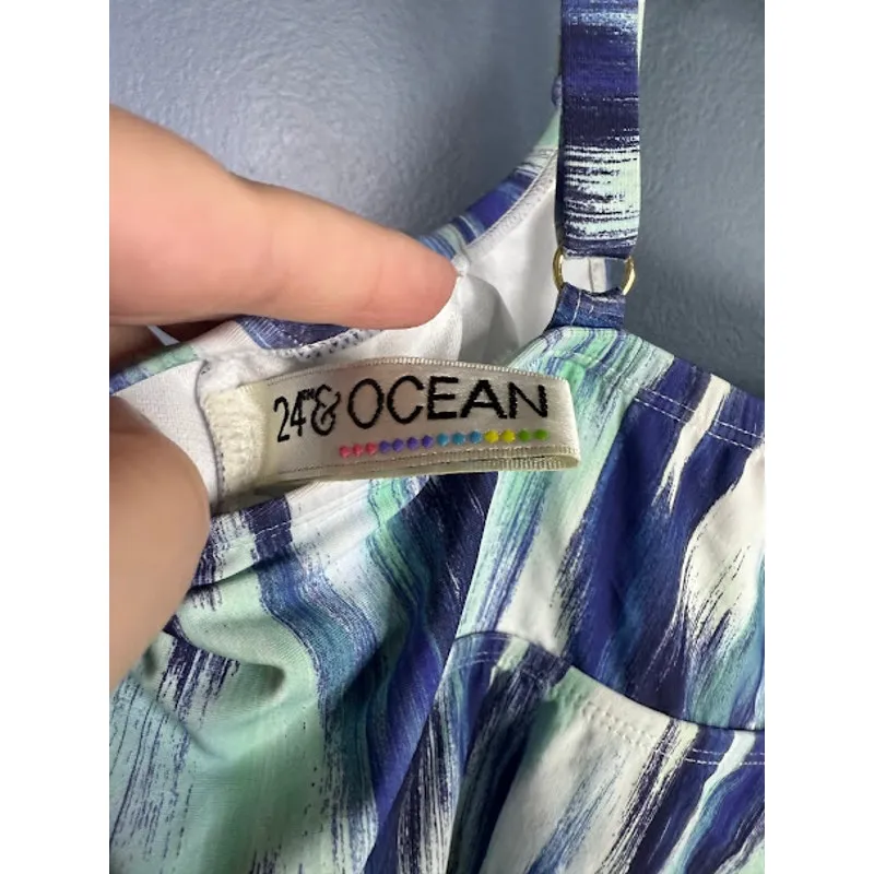 24th & Ocean Tankini Women's Size 18W Mixed Blue Smock Top Swimsuit Modest Chest - Image 5