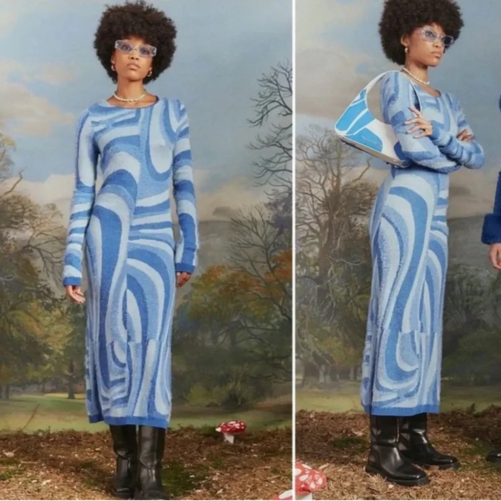 NWT House of Sunny Blue Moon Fuzzy Midi Dress Size 4 Sea blue - Image 3