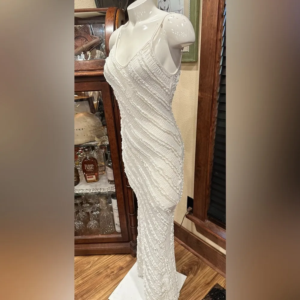 EUC SHEIN Privé Women's Textured Long Cami Dress off white - Image 3