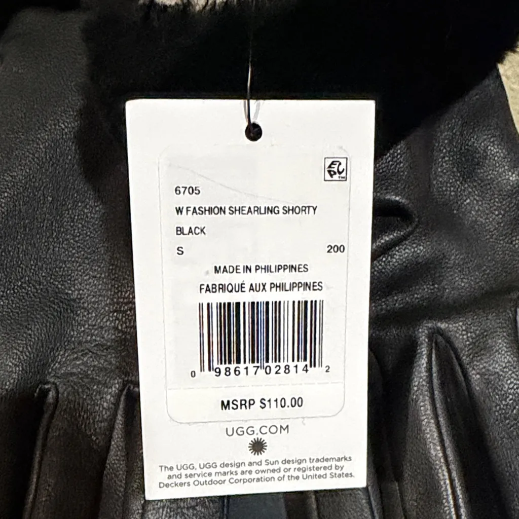 NWT UGG Size Small Black Leather Gloves with Fur Trim - Image 2