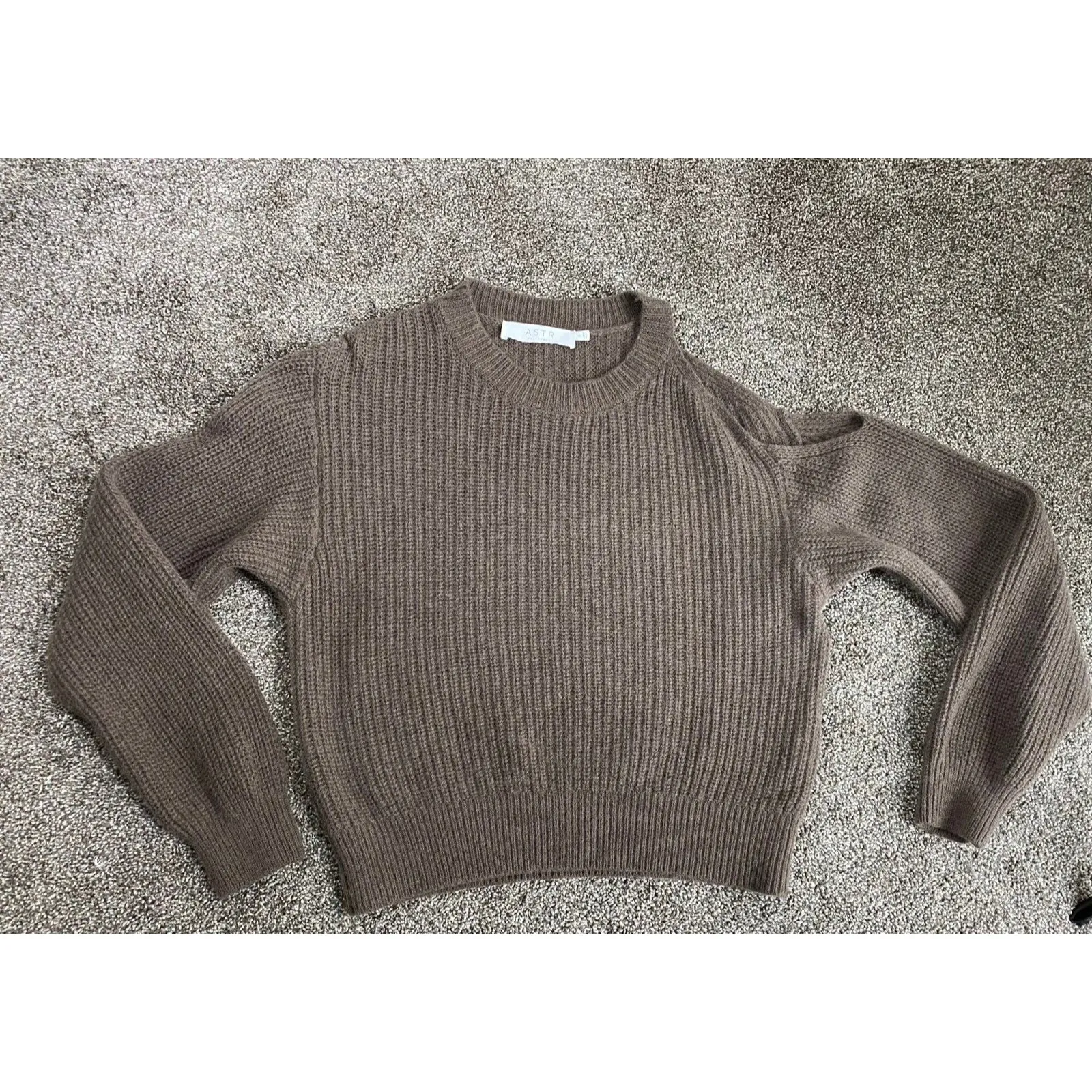 ASTR The Label Millicent Ribbed Cold Shoulder Sweater – Mushroom Brown (Size S - Image 8