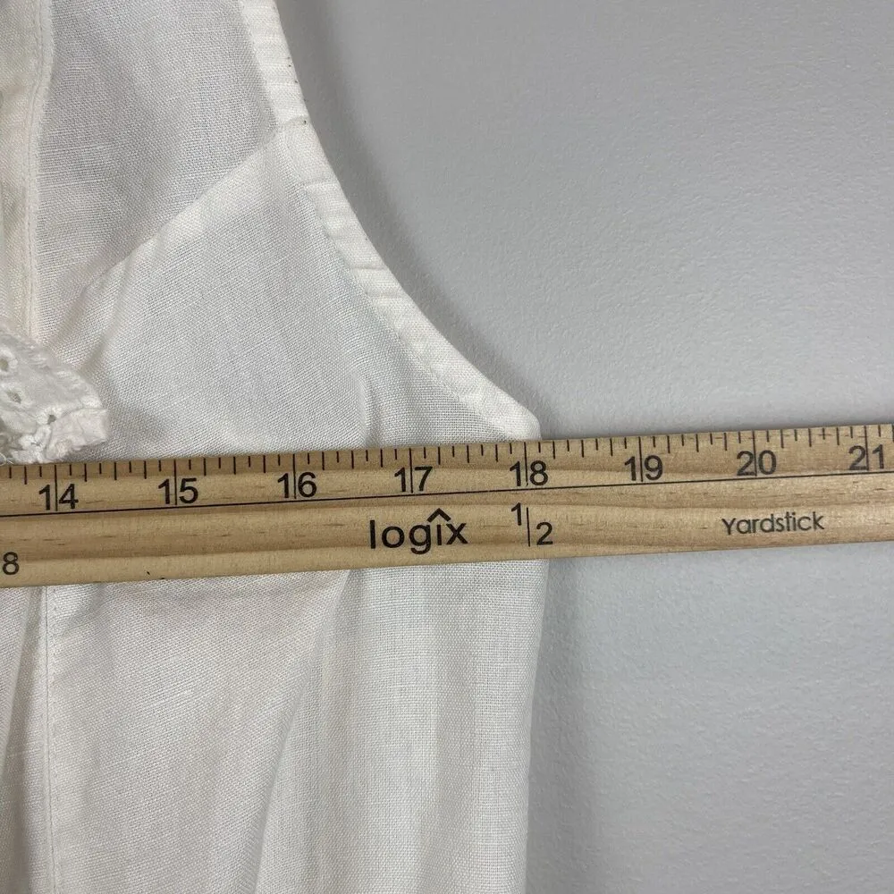 Free People Womens Eyelet Vest Small White Distressed Linen Coquette Beachy - Image 11
