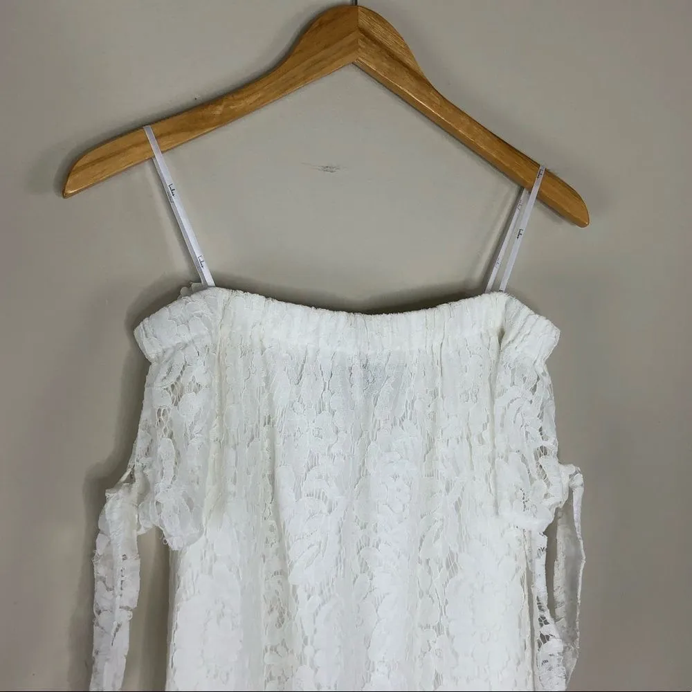 Lulu’s Divine to Five White Lace Shift Dress Off the Shoulder NWT size Small - Image 4