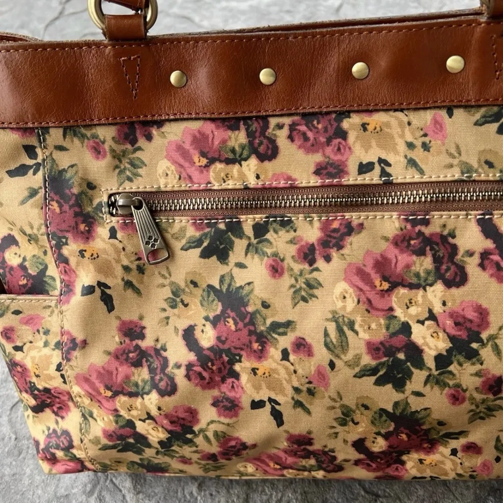 Patricia Nash Antique Rose Coated Linen Canvas Ria Tote Leather Trim Floral Tote - Image 11