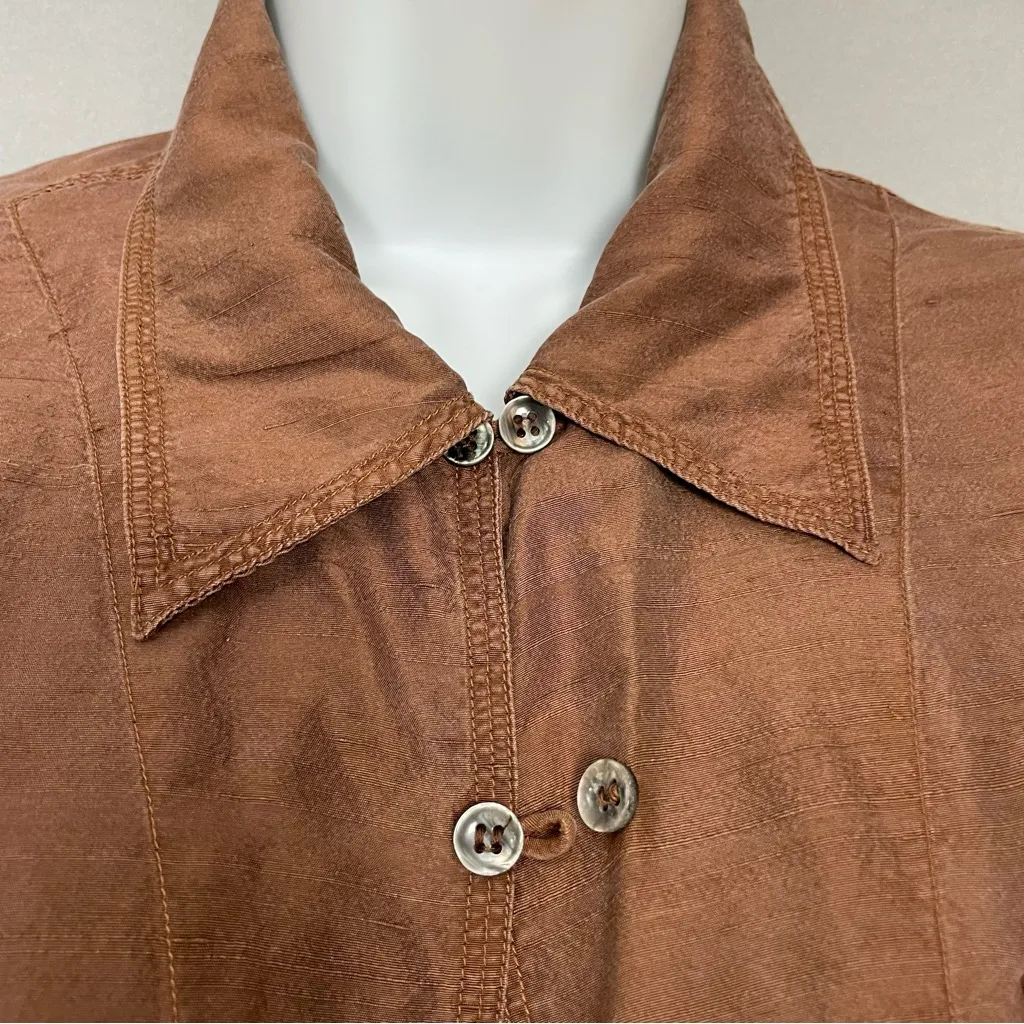 Vintage Jonathan Martin‎ Silk Top Blouse Long Sleeve Double Button Size Small Brown - Image 6