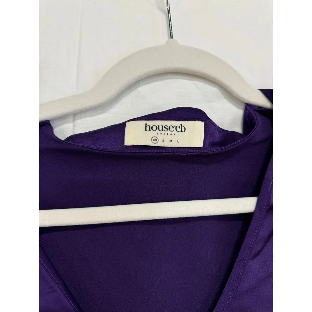 House of CB Silky Satin Long Sleeve Tie Front Crop Top Lavender Women's Size XS - Image 4