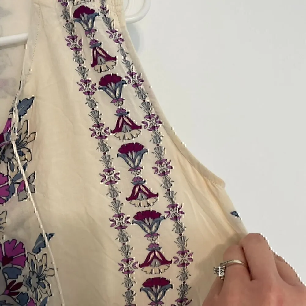 OLD NAVY Printed Tassle Boho Midi Dress Cream Ivory Floral Tassel Boho M NO BELT - Image 9