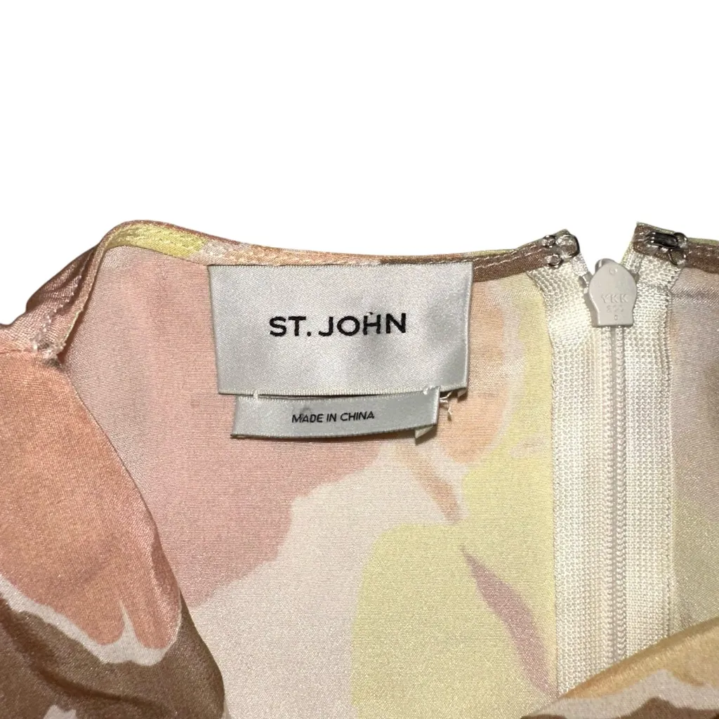 St. John Silk Watercolor Floral Long Sleeve Faux Wrap Midi Dress 10 - Image 5