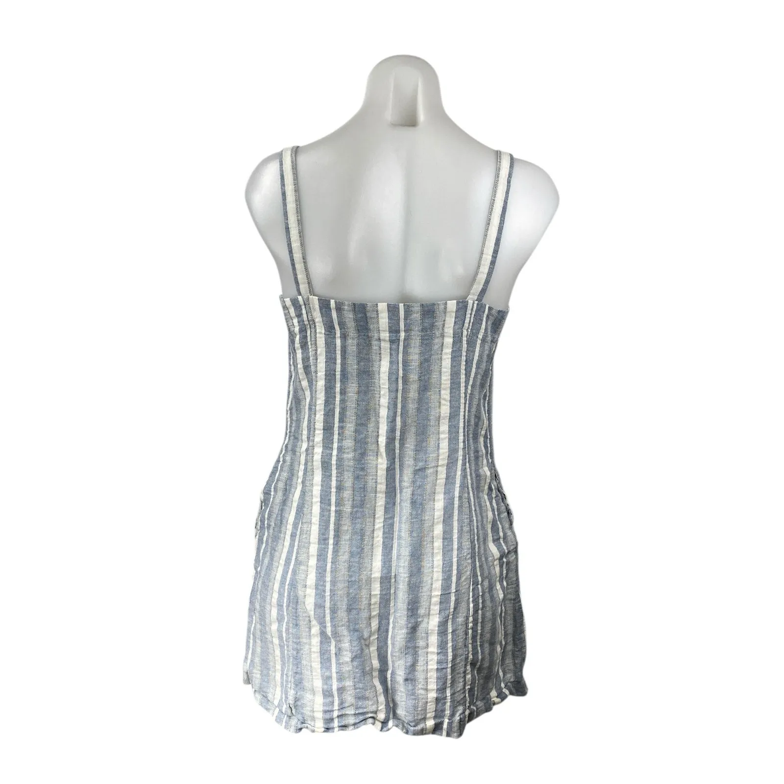 Aqua Blue Linen Striped Sleeveless Cami Camisole Button Down Tank Shift Dress M - Image 2