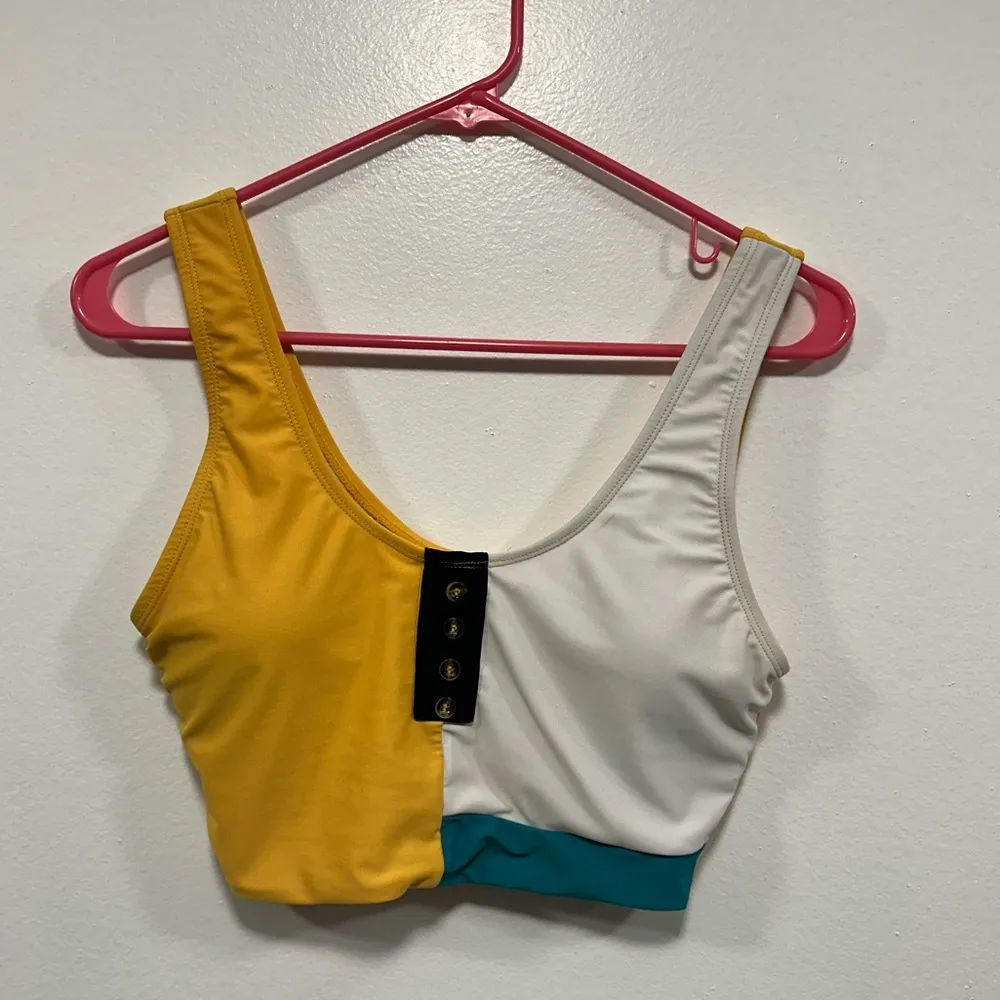 Coral Reef swimsuit! Tankini bikini color block yellow white & green swim top! - Image 2