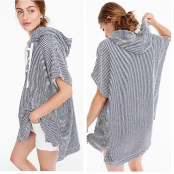 J. Crew Beach Cover up Poncho Blue Beige Stripes XS/S - Image 2