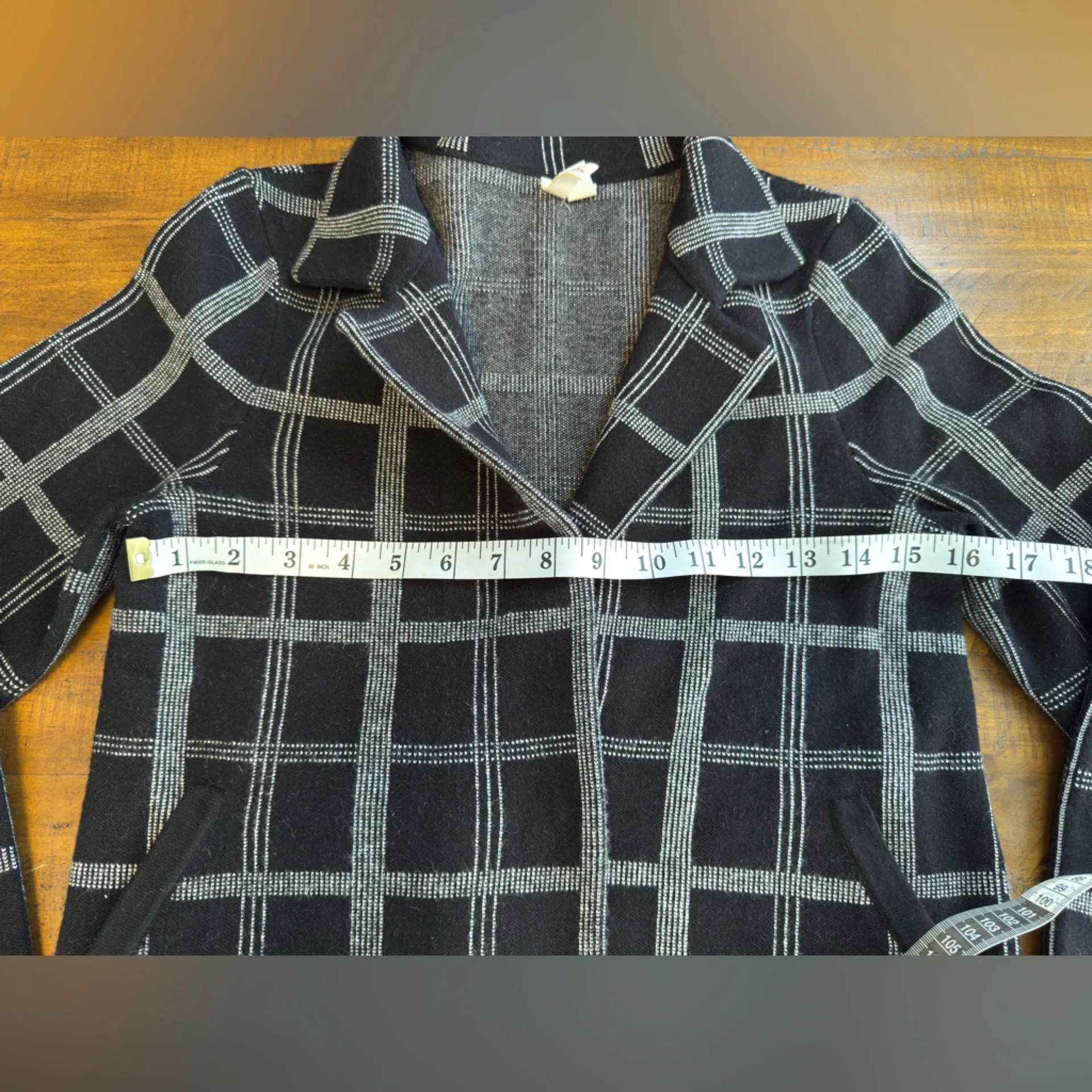 ANTHROPOLOGIE x MOTH Windowpant Plaid Sweater Blazer Black white nwot - Image 9