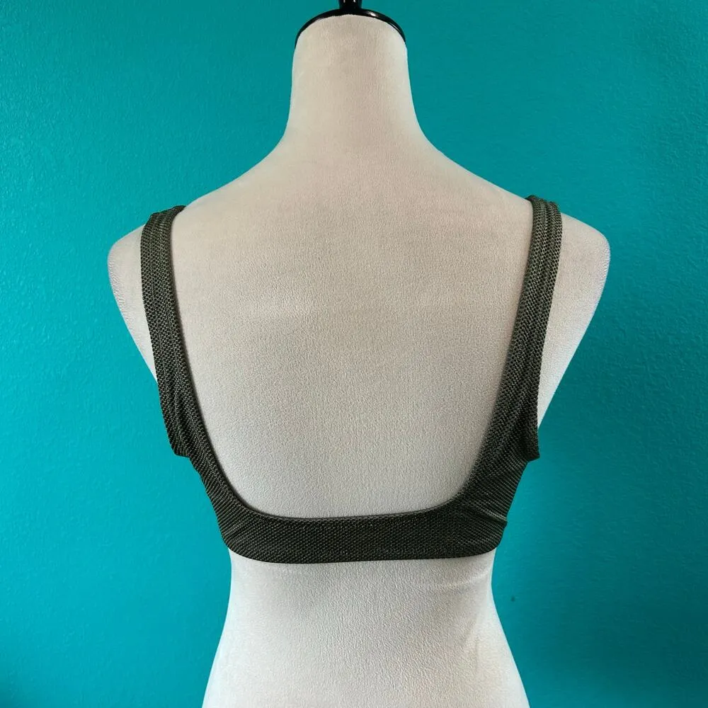 NWT Aerie Shine Pique V Wire Scoop Bikini Top Washed Olive Swm Beach Size L - Image 4