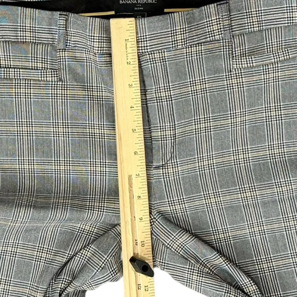Banana Republic Sloan Plaid Black Tan Slim Leg Trousers Pants size 12 Pockets - Image 4