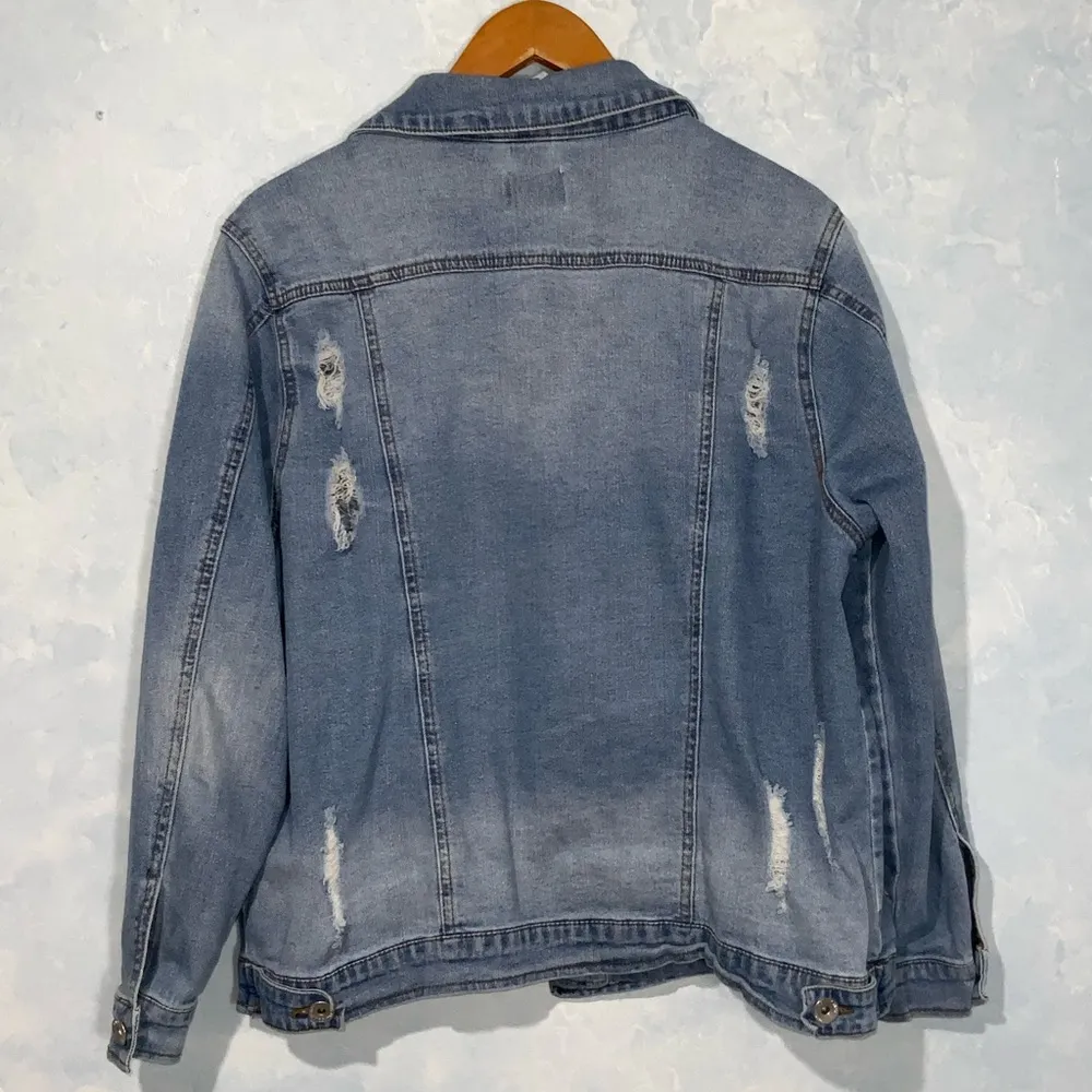 CI SONO Denim Blue Jean Ripped Distressed Trucker Jacket Size 1X - Image 9