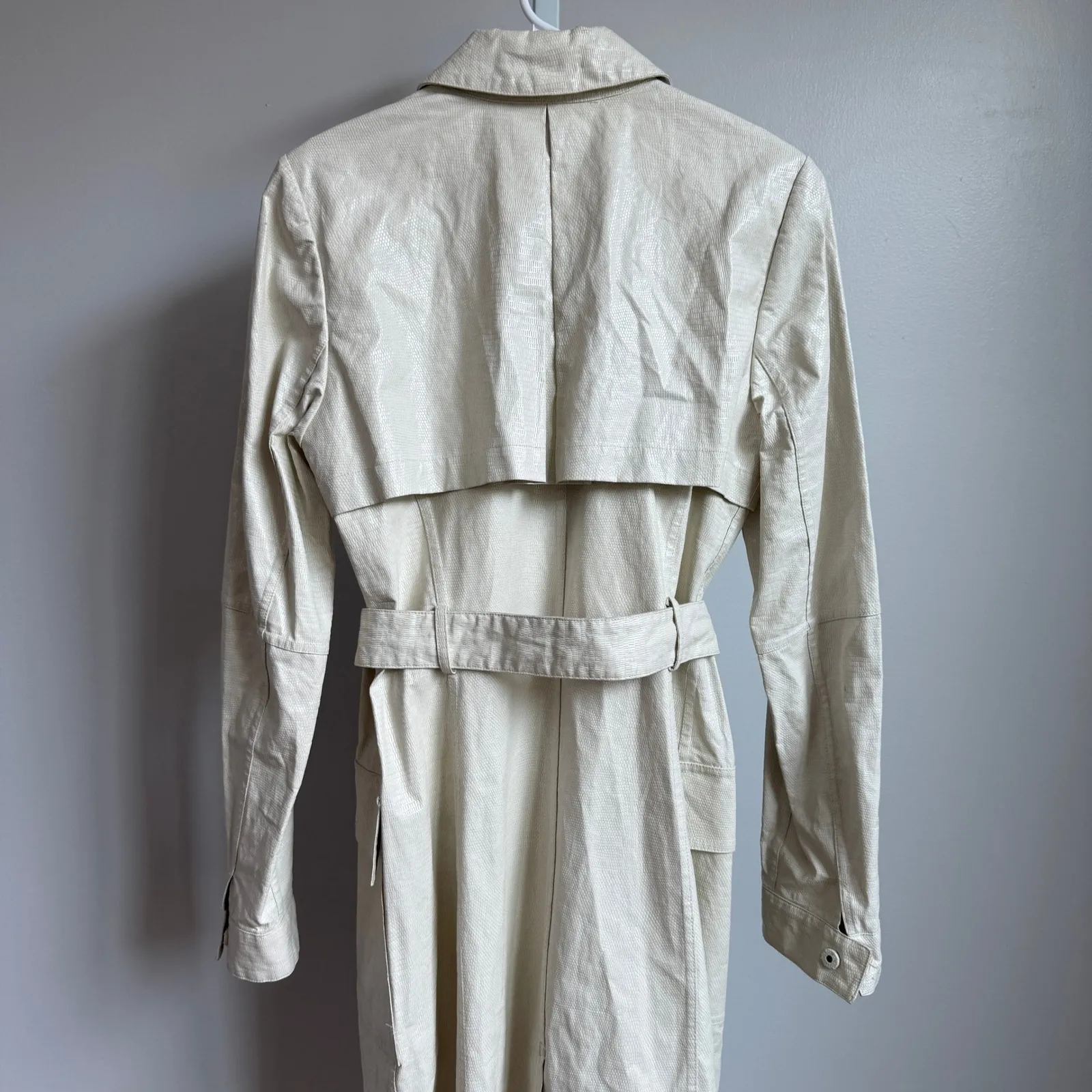 Bill‎ Blass New York Unique VTG 90s Y2K Trench Coat Size 6 Luxury Faux Leather - Image 12