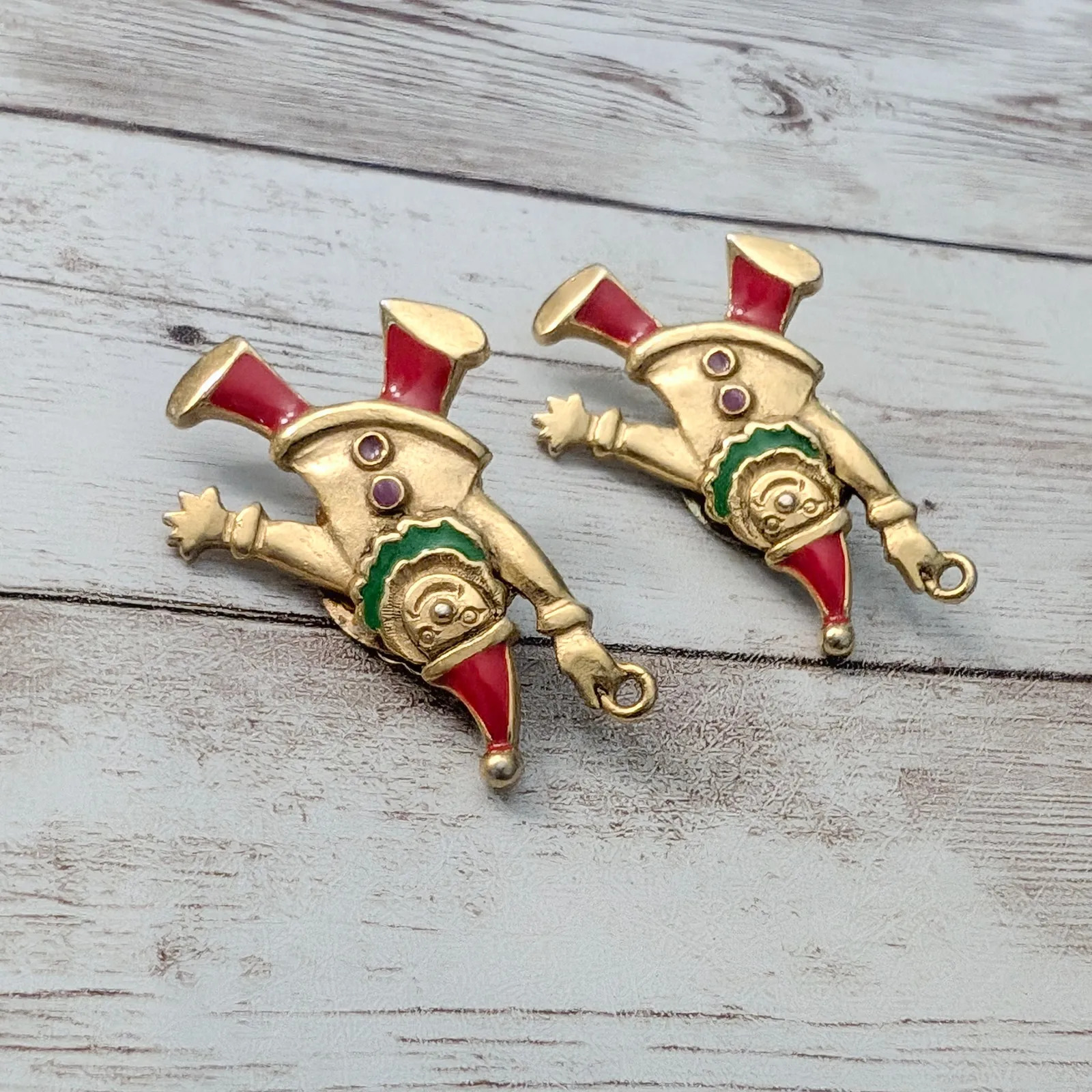 Vintage Clip On Earrings Extra Large Waving Clown Statement - Image 3